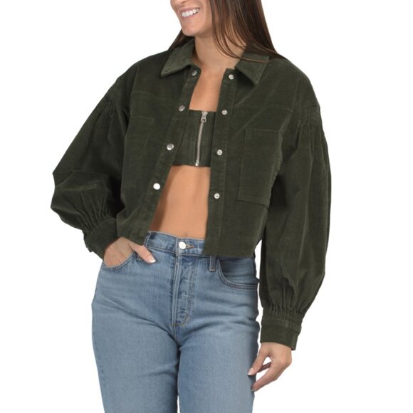 AVEC LES FILLES Green 2pc Cropped Shacket And Bra Top Set - Picture 1 of 2